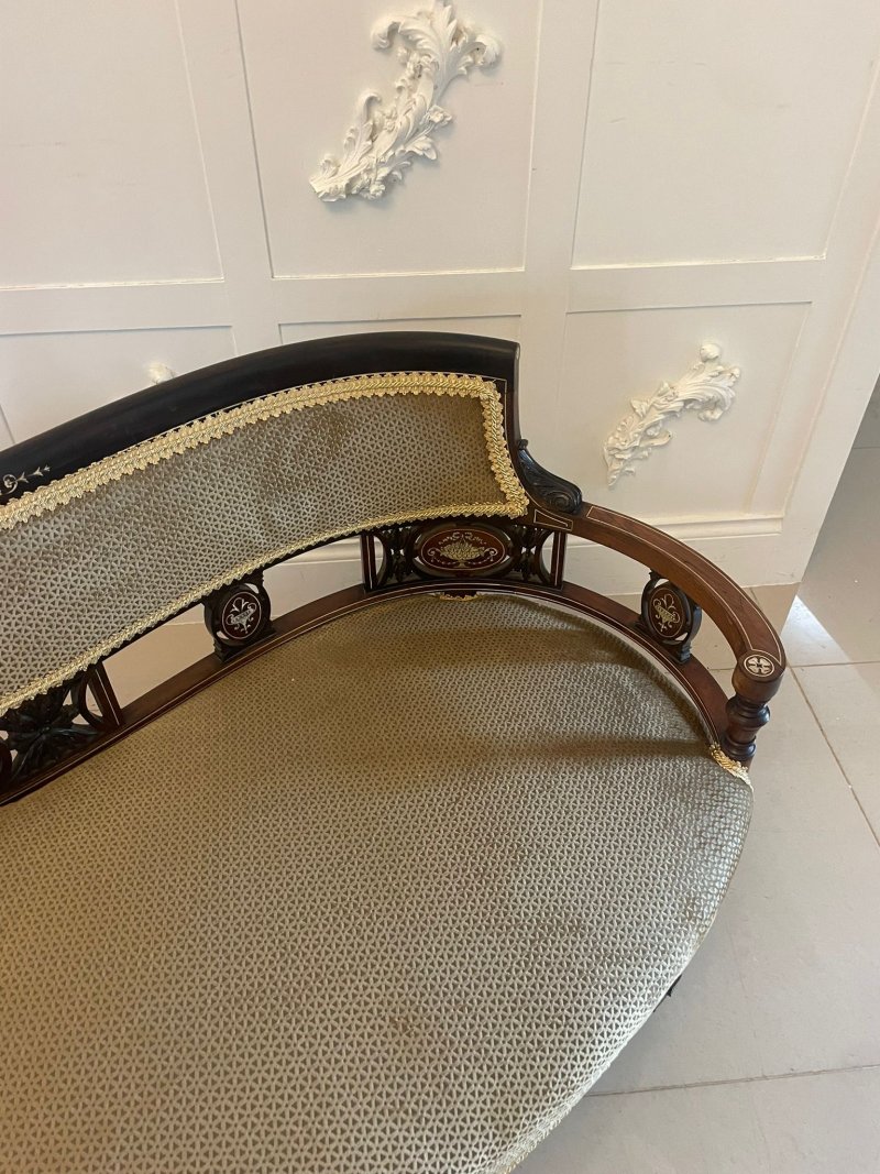 Superb Quality Antique Victorian Rosewood Inlaid Settee - Image 9